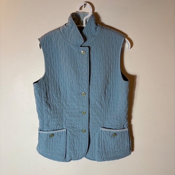 Talbots Jackets & Blazers - Talbots‎ Quilted Vest Women's Blue Snap Front Pockets Collar Size Small